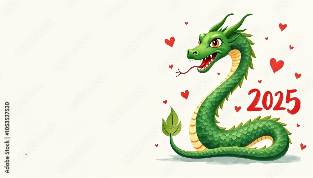 Fototapeta premium Festive Watercolor Chinese New Year Card with Green Snake, 2025