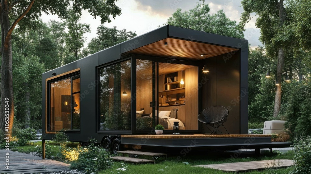 Fototapeta premium Stylish tiny house with sleek, modern design.