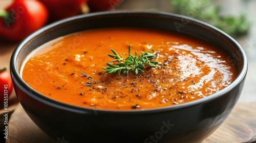 Warm bowl of roasted pepper soup