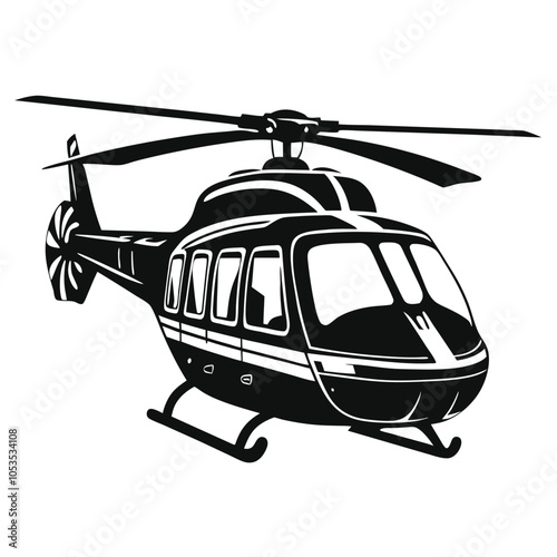 Helicopter vector silhouette with Transparent Background Clipart.