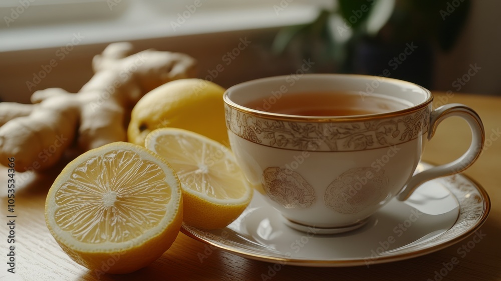 Warm cup of ginger tea with lemon Warm cup of ginger tea with lemon