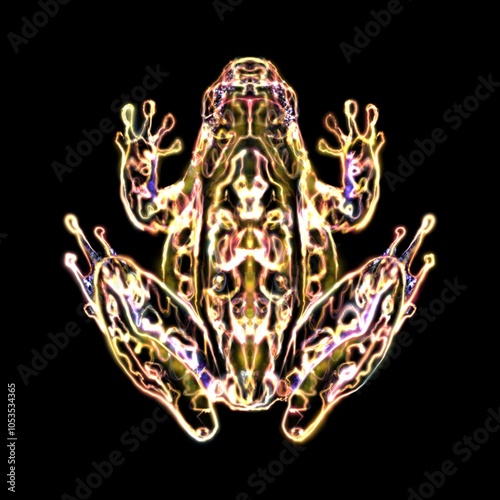 Glowing transparent yellow frog, neon glow shining. Abstract effect bright light. Digital art technology with blurry. Png photo