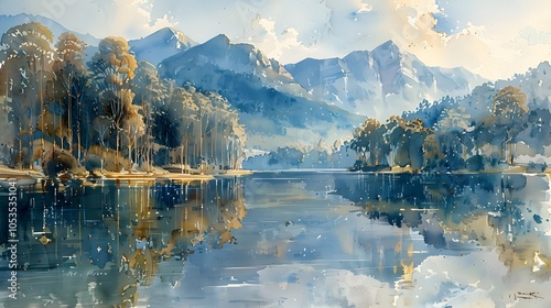 Eucalyptus grove lakeside depict a tranquil. AI generated