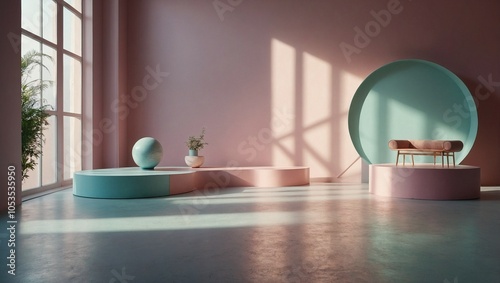 A soft pastel 3D scene with circular