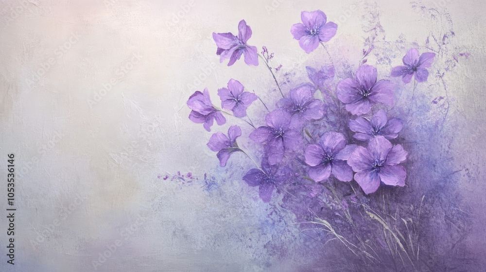 Fototapeta premium A beautiful arrangement of purple flowers set against a soft backdrop, creating an ethereal and tranquil visual that inspires peace and harmony.