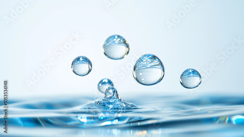 Air bubbles float up under water, creating serene and calming scene. clear blue water and delicate bubbles convey sense of tranquility and purity