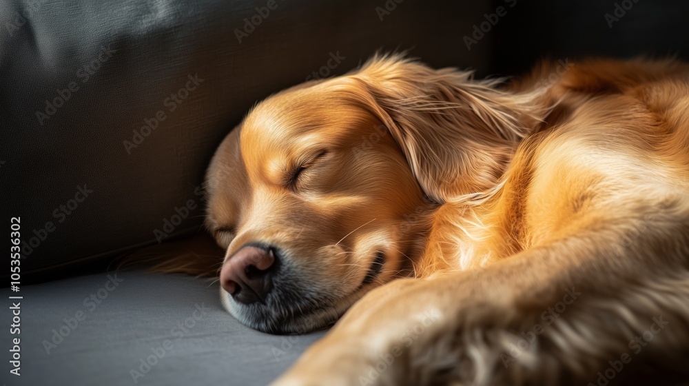 Obraz premium A dog is sleeping on a couch