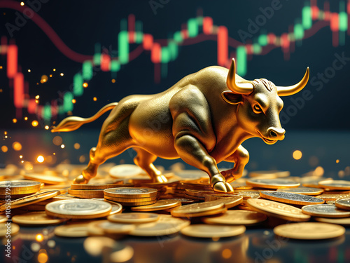 Bull Run Gold Market, Cryptocurrency, Bitcoin, Stock and Financial Prosperity photo