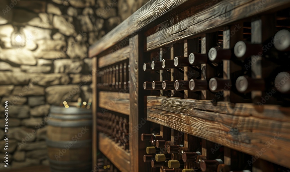 Wine rack in the cellar, 4K hyperrealistic photo Wine rack in the cellar, 4K hyperrealistic photo