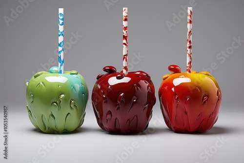 eat red apple candy, eat green apple candy, eat orange apple candy, isolated on white transparent background photo