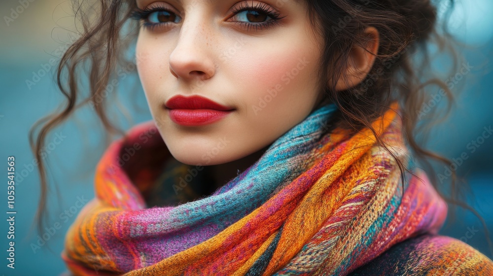 Woman with a colorful scarf, looking artistic Woman with a colorful scarf, looking artistic