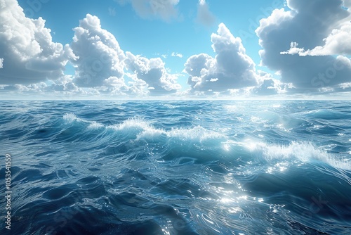 A sweeping view of a vast, open ocean with gentle waves