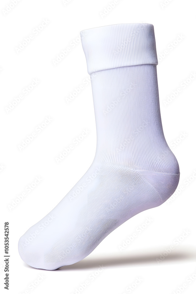 Single white sock mockup, isolated on white background Single white sock mockup, isolated on white background