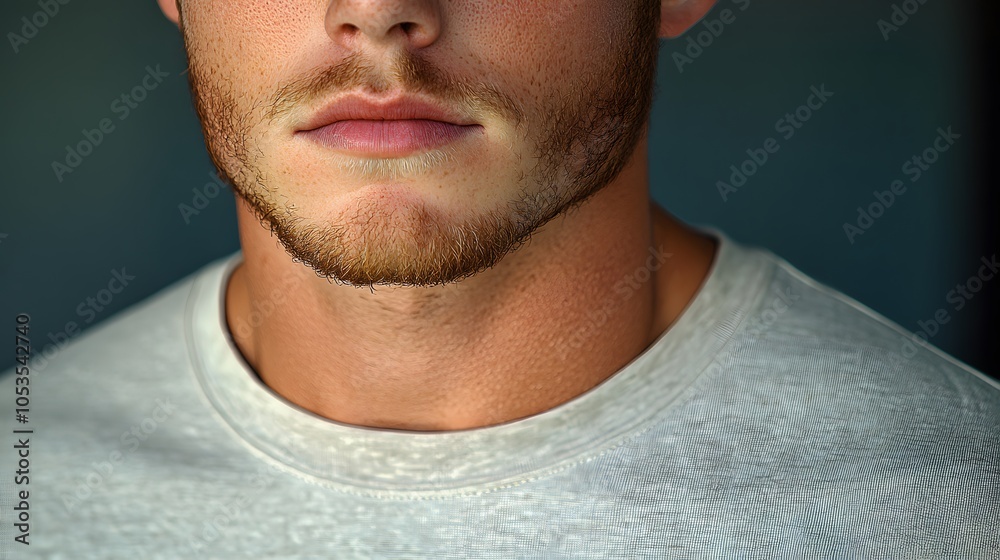 Fototapeta premium Close-Up of a Young Man's Face with Beard Detail