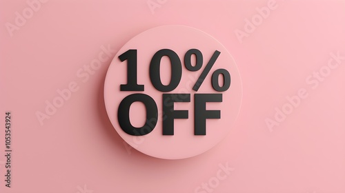 Black '10% OFF' Promotional Sign on a Light Pink Background with Copy Space