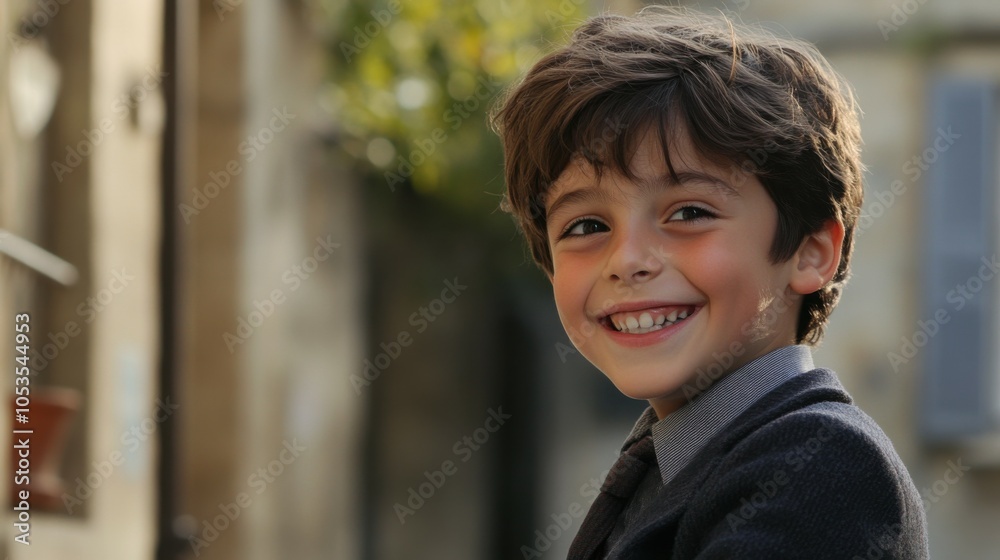 Young French boy with a school uniform and a playful smile. Young French boy with a school uniform and a playful smile.