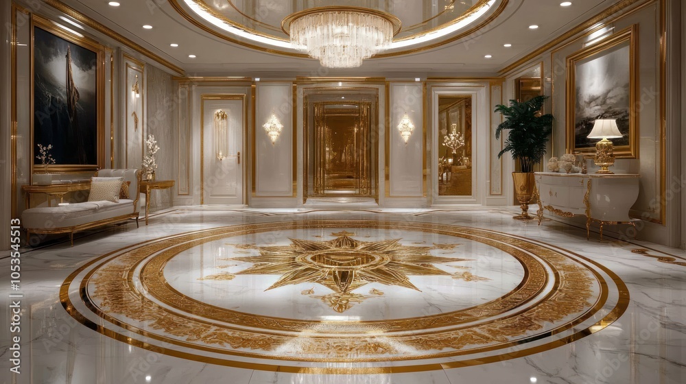 Obraz premium Luxurious Interior Design with Gold Accents and Marble Flooring