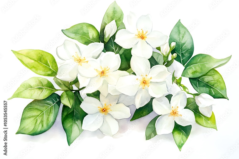 Obraz premium Watercolor Painting of White Jasmine Flowers