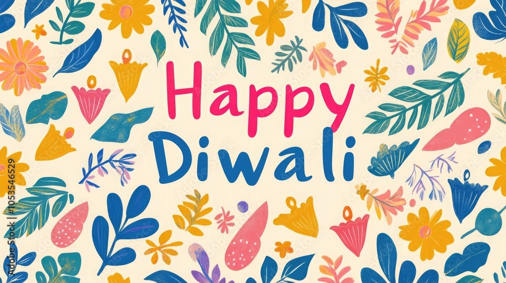 Obraz premium Celebratory Diwali Illustration with Festive Symbols and Bright Colors