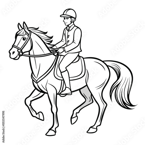 Horse Rider hand-drawn vector illustration Isolated white background.