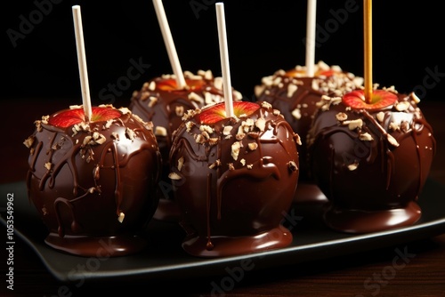 christmas candies apple with chocolate nuts photo