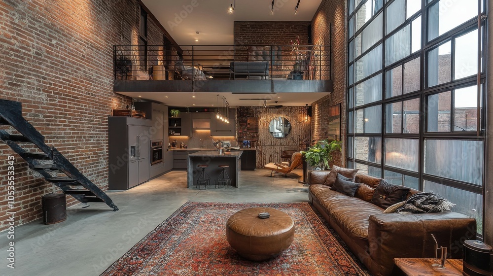 Urban loft with exposed brick and industrial decor. Urban loft with exposed brick and industrial decor.