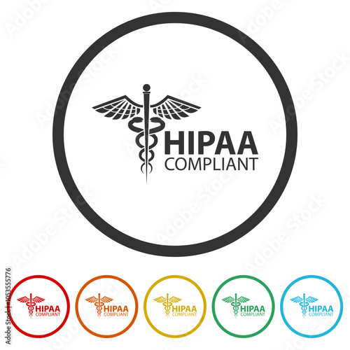 HIPAA icon. Set icons in color circle buttons