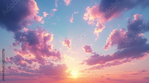 Vibrant sunrise painting the sky with soft pastel colors, 4K hyperrealistic photo