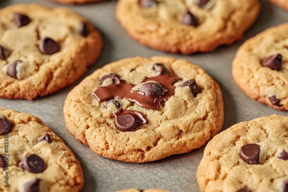 A batch of freshly baked chocolate chip cookies with golden edges and gooey, melted chocolate chips, perfect for a comforting homemade treat. A batch of freshly baked chocolate chip cookies with golden edges and gooey, melted chocolate chips, perfect for a comforting homemade treat.