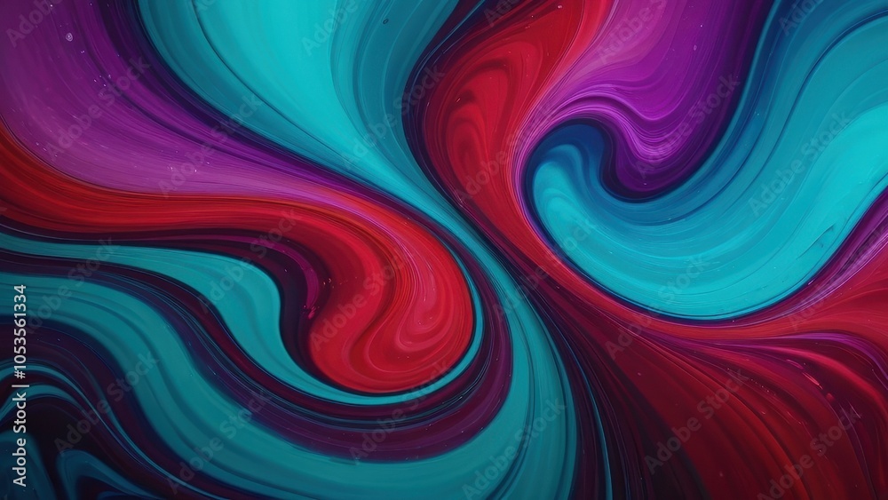 Fototapeta premium Vibrant abstract swirl of turquoise, purple, and red hues, creating a fluid, dynamic pattern perfect for backgrounds and modern designs