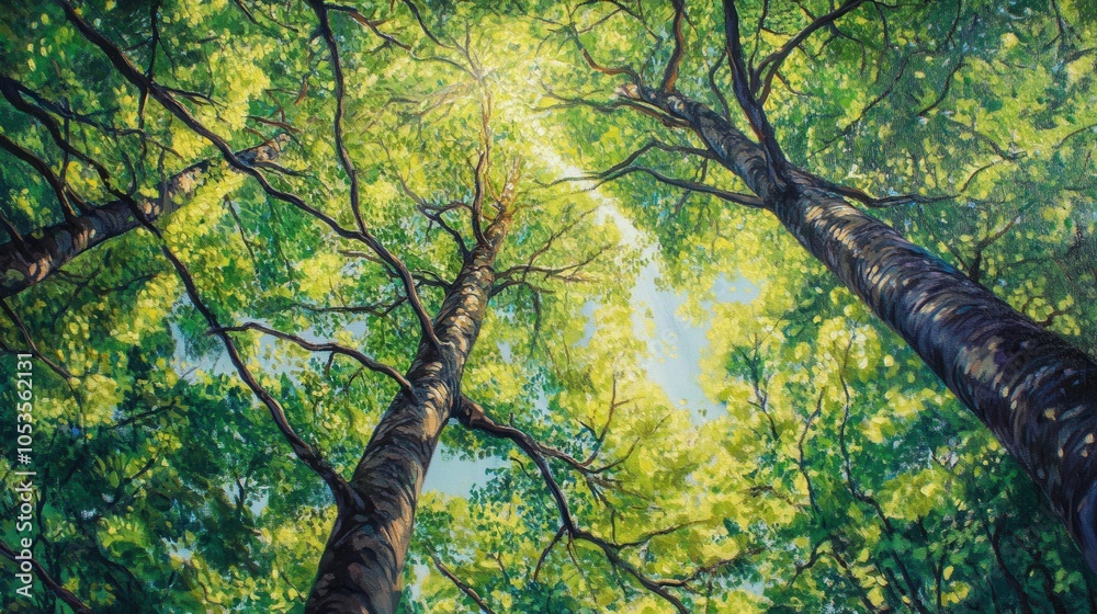 Fototapeta premium Beech trees, spring leaves, forest. Generative AI