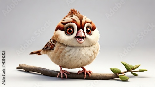 A single funny cartoonstyle Robin bird, Tree sparrow isolate on a white background,Jpeg file photo