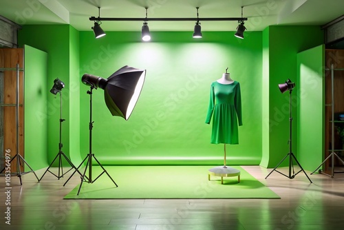 'Vibrant Green Studio: Ideal Setting for Stylish Product Imagery' photo