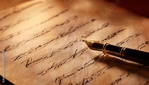 Handwriting and written communication, featuring symbols like a pen, paper, and cursive writing, ideal for topics related to education, creativity, and personal expression.