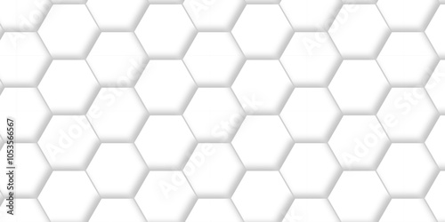 Abstract pattern with hexagonal white and gray technology line paper background. Hexagonal 3d vector grid tile and mosaic structure mess cell. white and gray hexagon honeycomb geometric copy space.