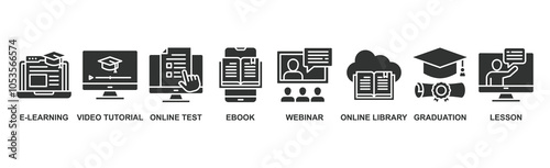 Online education banner web icon vector illustration concept with icon