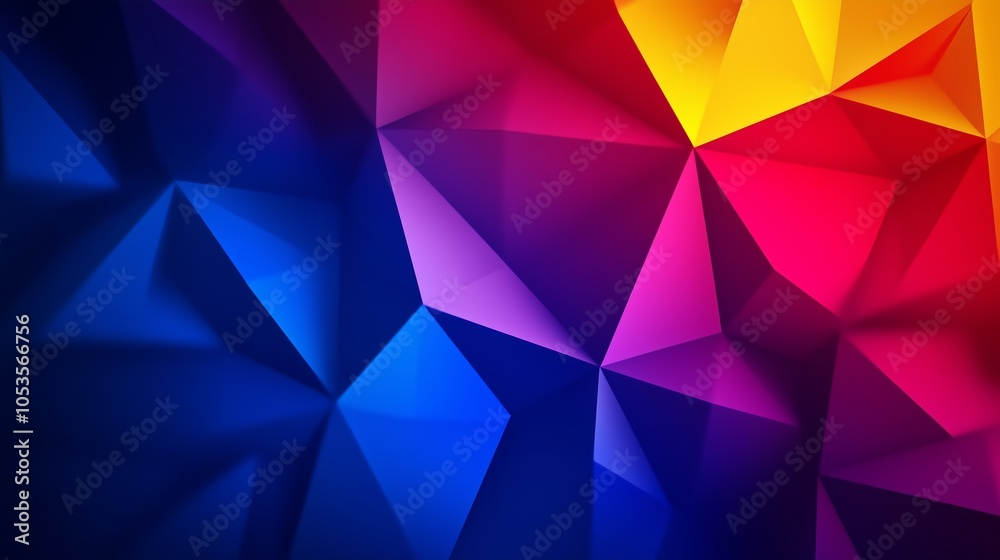 Obraz premium Abstract background with colorful low-poly shapes, vibrant colors, dark blue and red, yellow and purple, wallpaper design for a poster, cover, or presentation.
