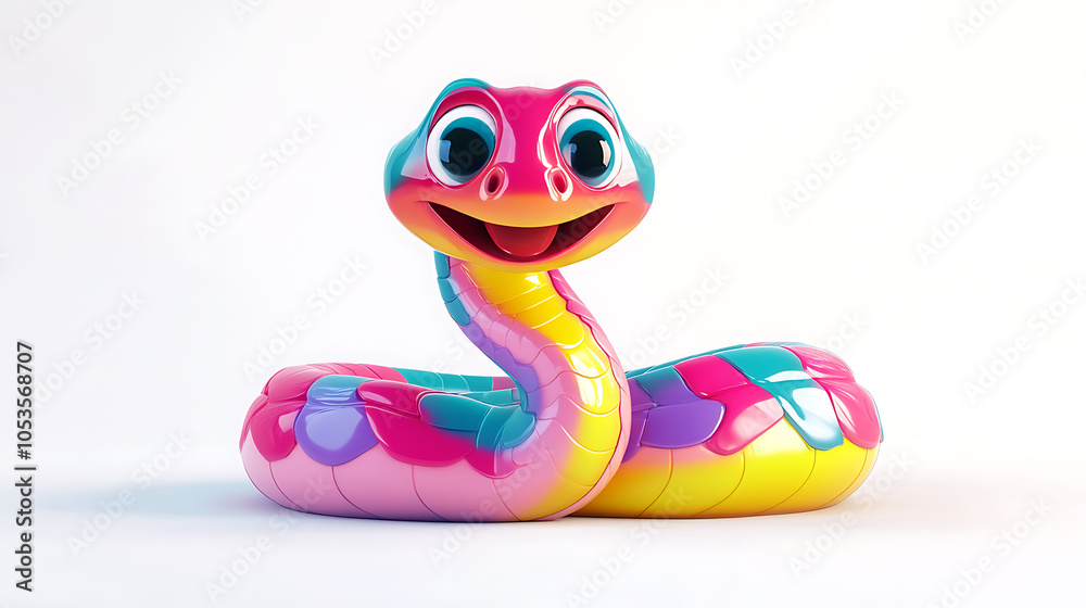 Fototapeta premium Cute cartoon styled 3D snake with bright colors and friendly expression