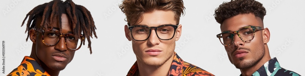 Fashionable young men in stylish eyewear. Fashionable young men in stylish eyewear.