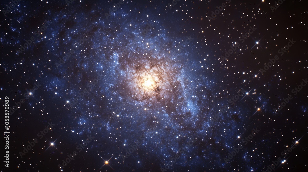 Fototapeta premium A dark blue night sky filled with twinkling stars. The image shows a sparkling galaxy with a constellation of stars against a cosmic background.
