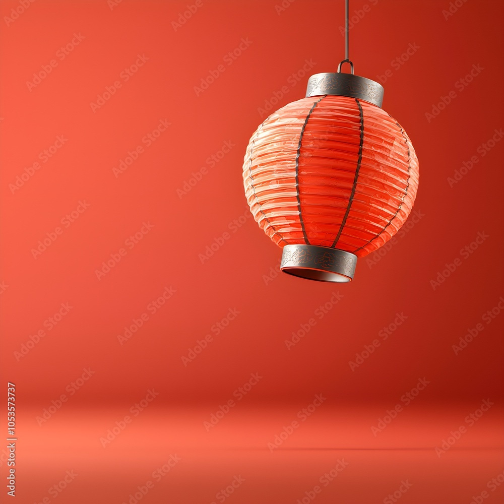Obraz premium Vibrant red lantern against a bold orange backdrop