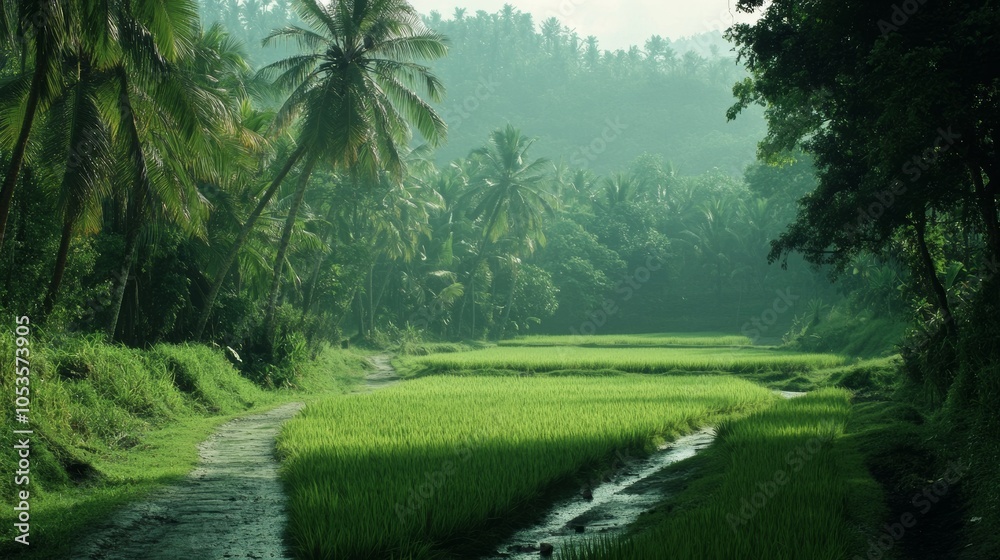 Obraz premium Kerala, India is known for its lush green paddy fields, where rice is grown.