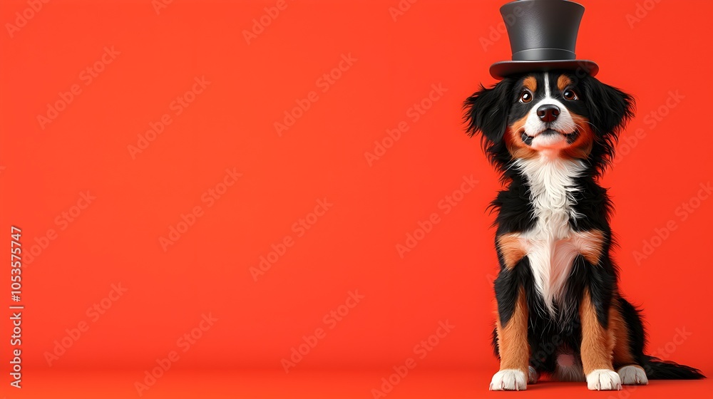 Stylish dog in a top hat against a vibrant background Stylish dog in a top hat against a vibrant background