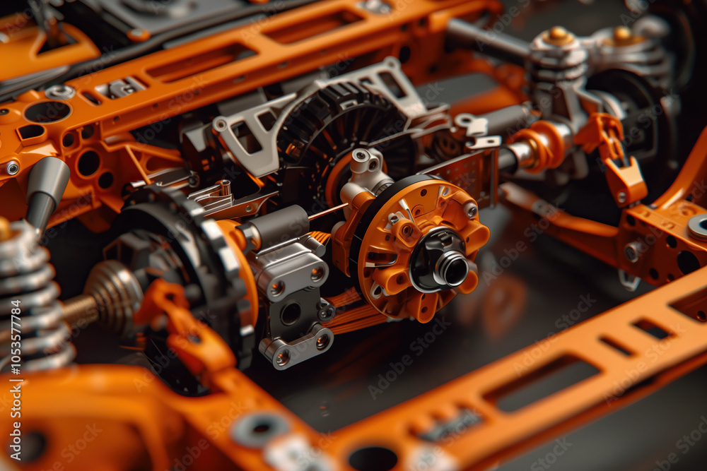 Fototapeta premium Close Up of an Orange and Black Electric Car Charging Machine. Generative AI