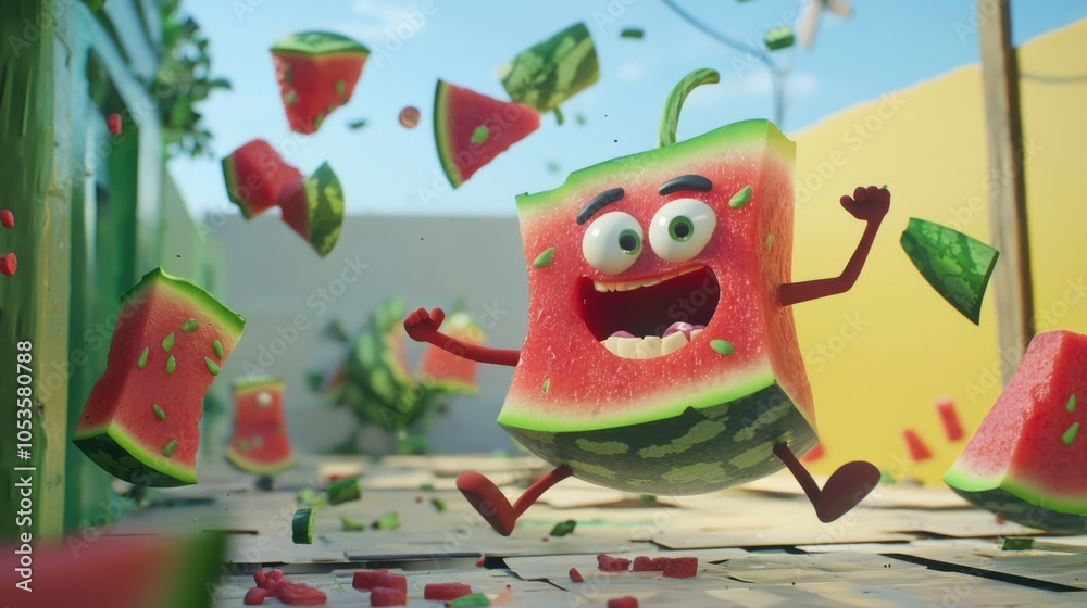 Naklejka premium Vibrant Vibes: The Enthusiastic Watermelon