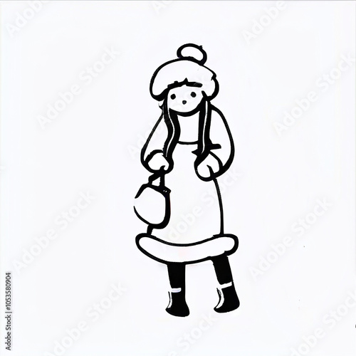 AI generates doodle line art of a girl wears santa claus costume