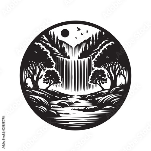 Create Stunning Projects with Spring Waterfall Silhouette Vector Graphics photo