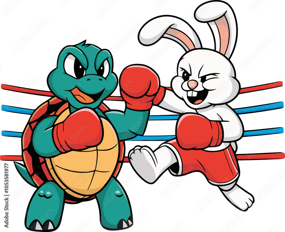 Turtle and rabbit boxing. Kid vector t-shirt design Turtle and rabbit boxing. Kid vector t-shirt design