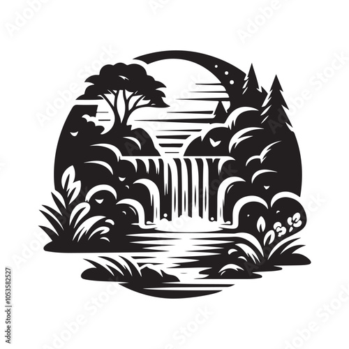 Create Stunning Projects with Spring Waterfall Silhouette Vector Graphics photo