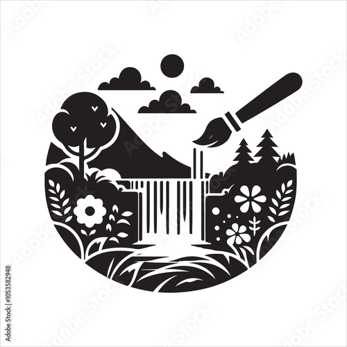 Create Stunning Projects with Spring Waterfall Silhouette Vector Graphics photo